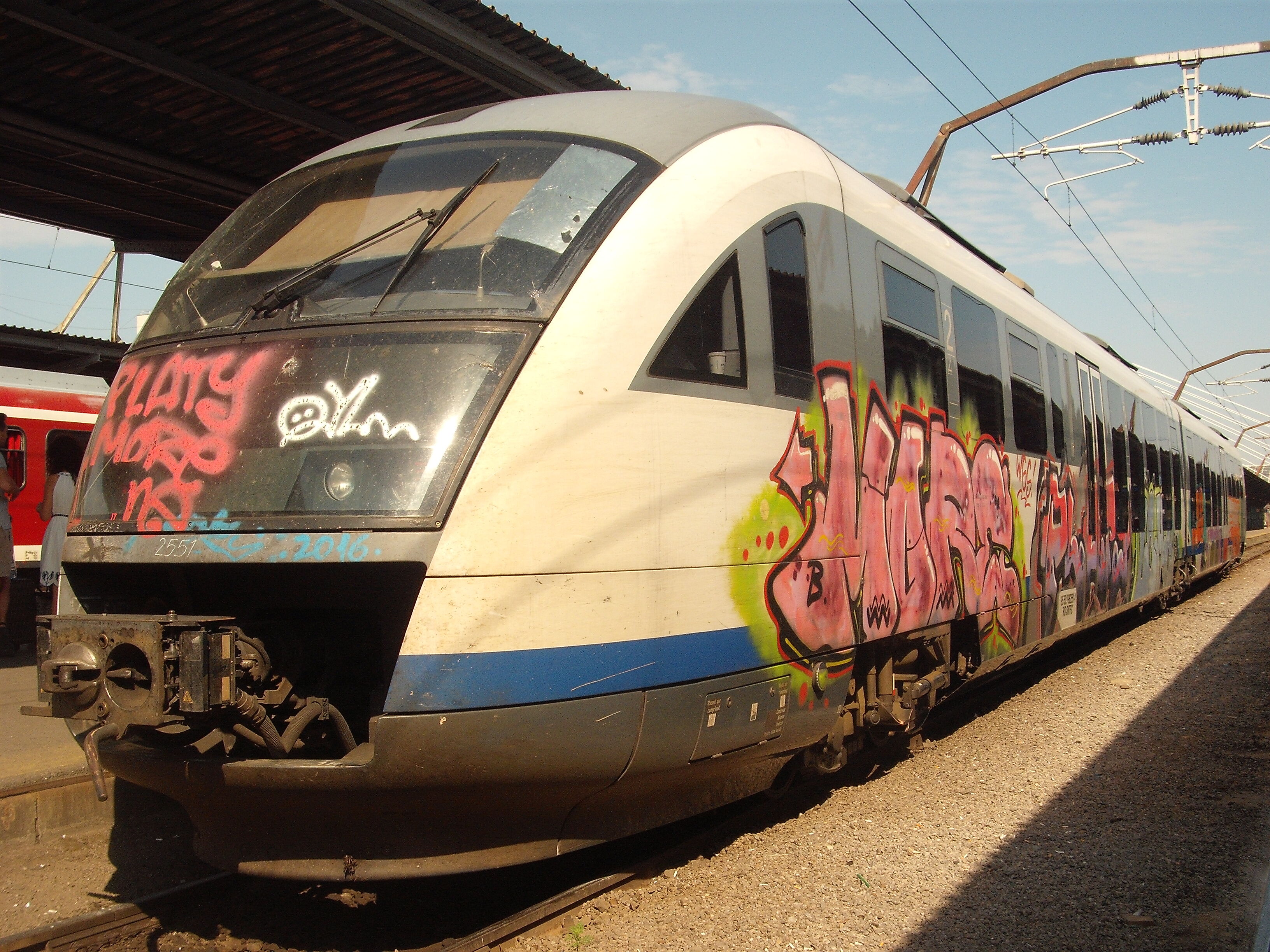 A graffitied class 96 train